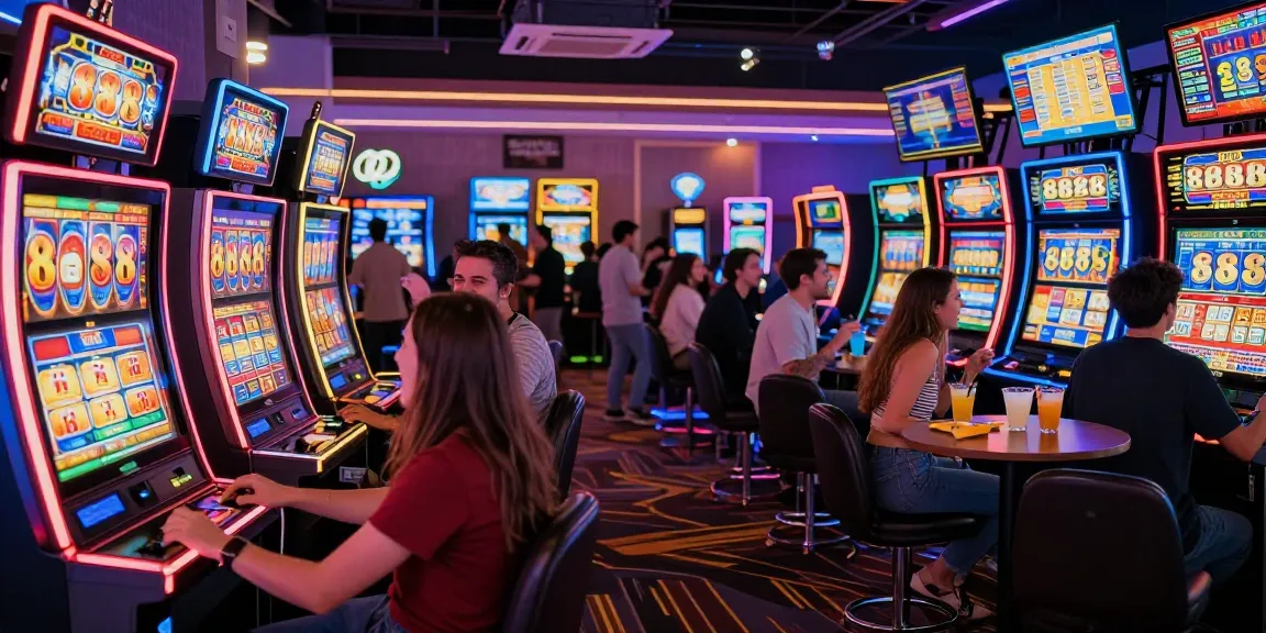 Pengunjung merayakan kemenangan dengan 888 slots di kasino yang ramai.