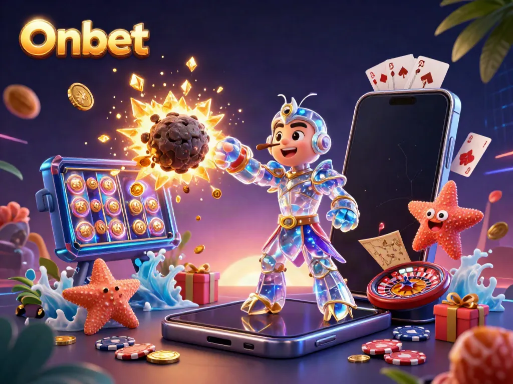 Experience Onbet's thrilling jackpots with a galactic theme in this vivid 3D illustration.