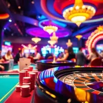 Experience the thrill of Casino gaming with vibrant poker tables and roulette wheels alive with excitement.