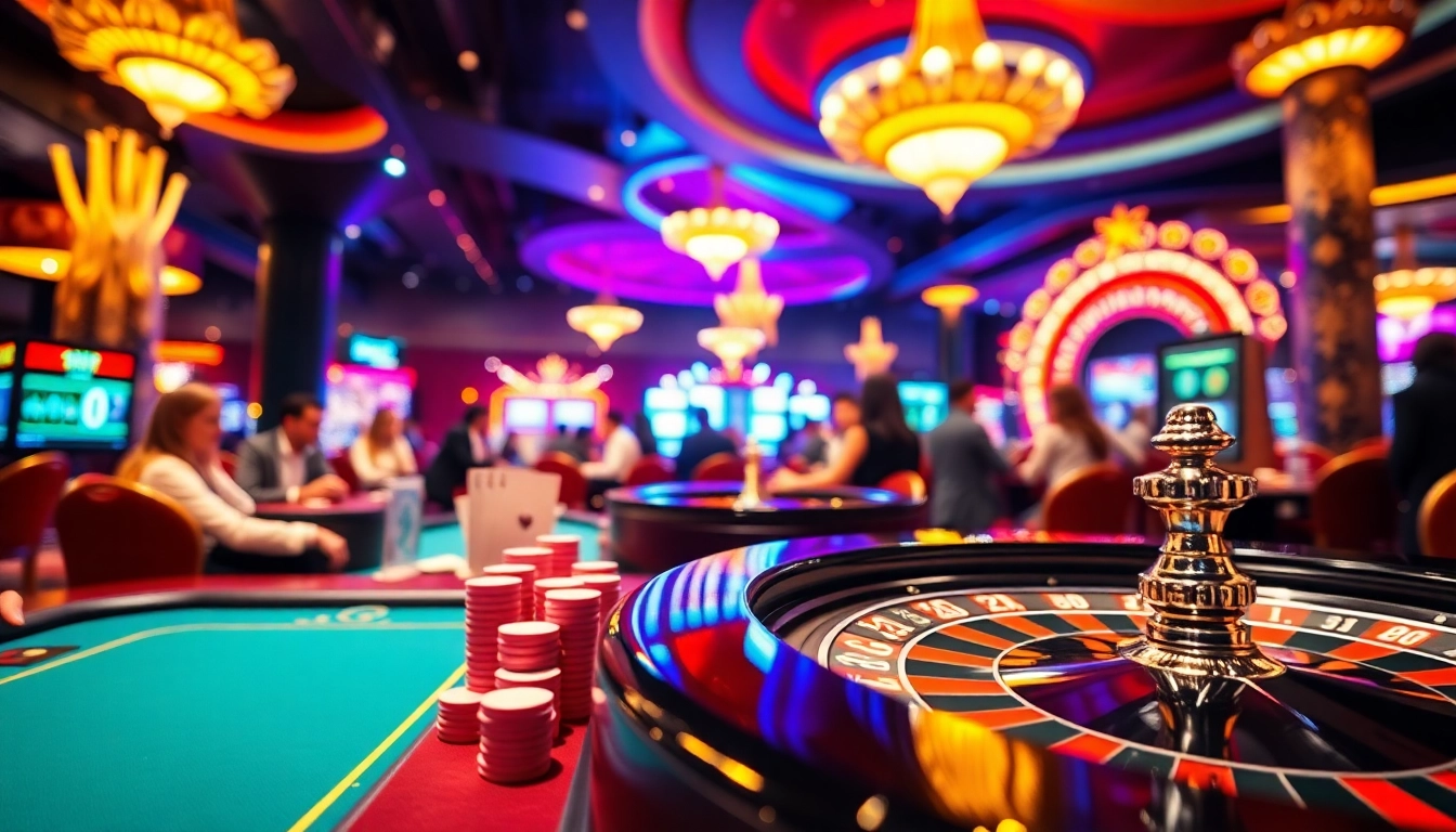 Experience the thrill of Casino gaming with vibrant poker tables and roulette wheels alive with excitement.