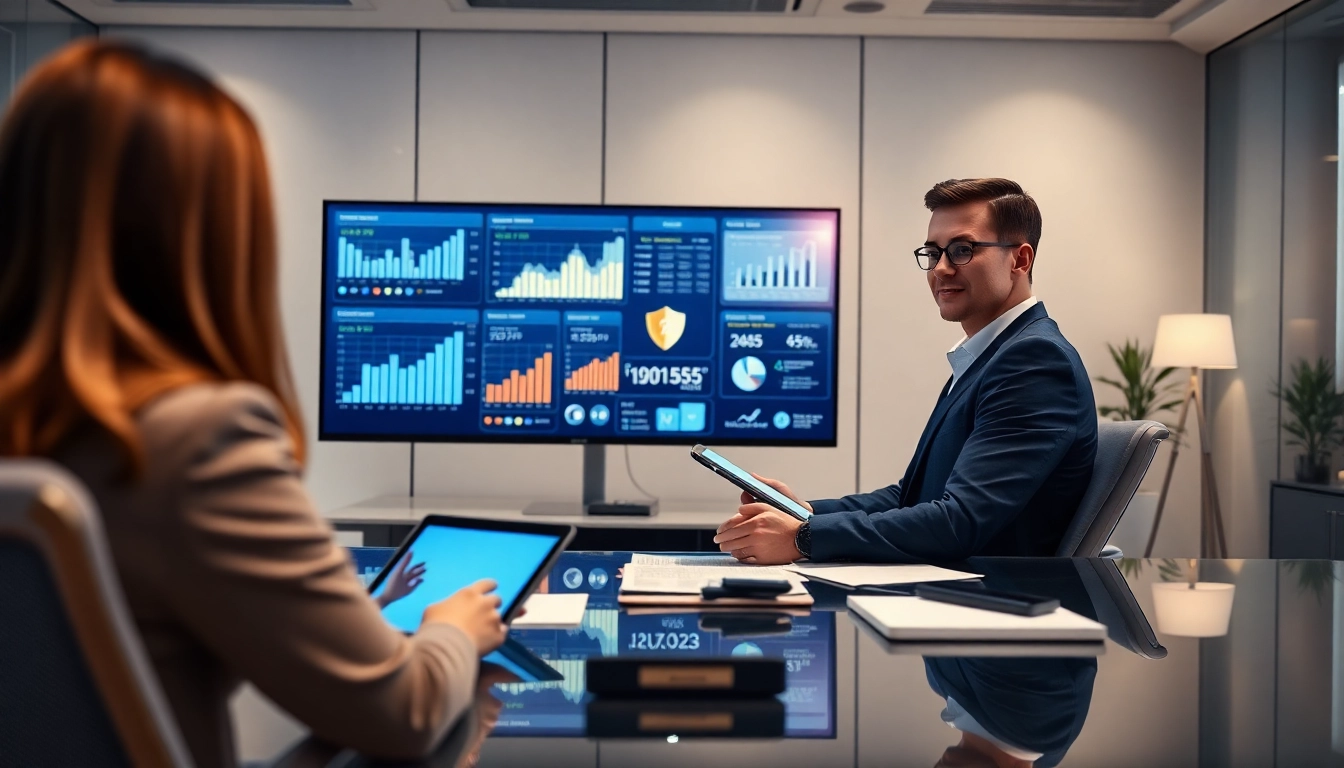 Scène professionnelle d’un conseiller financier montrant des tableaux de bord numériques pour 79king hn, mettant l’accent sur la confiance et la sécurité dans les paris en ligne pour 2025.