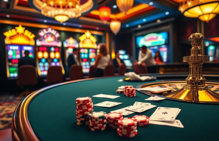 Experience dynamic gameplay at https://kjc686.com/ with colorful poker chips and an elegant casino setup.