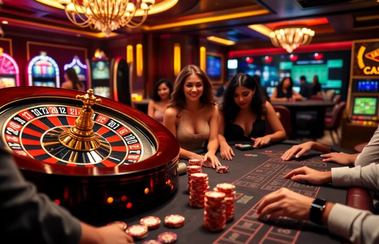 Exciting gambling activity at a casino with https://cf789.lat digital display showcasing roulette and blackjack.
