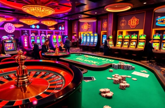 Online gambling excitement at https://mm88.sa.com/ with vibrant casino tables and a roulette wheel.