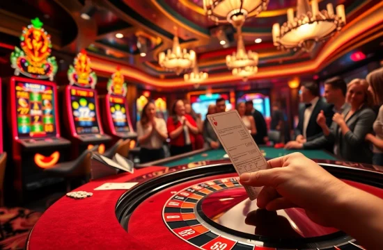 Exciting gaming action at a 슬롯사이트 with vibrant slot machines and engaging casino tables.