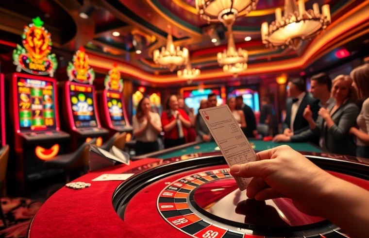 Exciting gaming action at a 슬롯사이트 with vibrant slot machines and engaging casino tables.