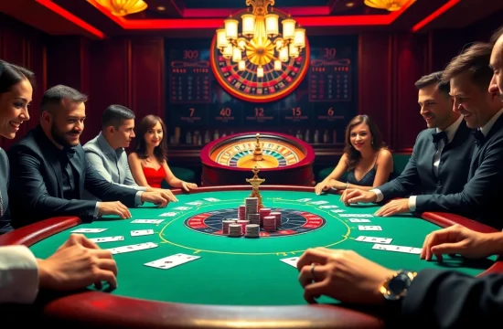 Players engaging in high-stakes gambling at Nhà Cái BJ888 with poker chips and cards