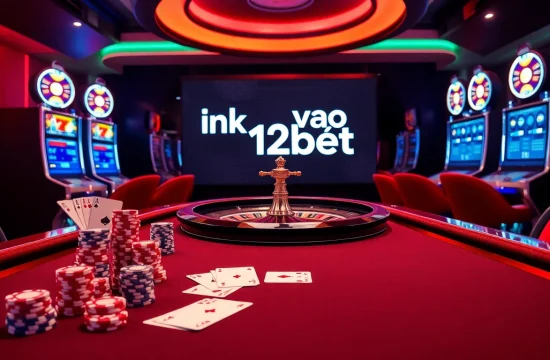 Experience thrilling gambling with online casino visuals featuring ink vao 12bet amidst elegant poker chips and roulette.