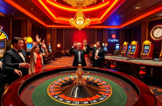 Excited players at CF789 celebrate winning at a luxurious casino roulette table.