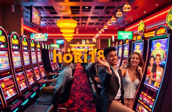 Exciting online casino scene with players enjoying hoki138 slot games and vibrant atmosphere.