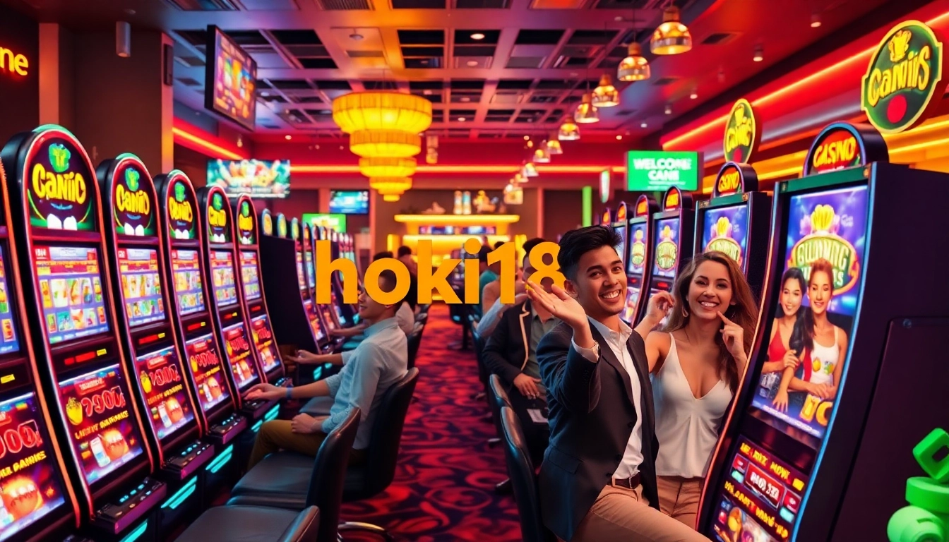 Exciting online casino scene with players enjoying hoki138 slot games and vibrant atmosphere.