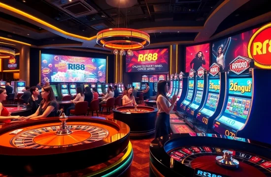 RR88 players celebrating wins at an upscale casino table, showcasing excitement and thrilling gaming.
