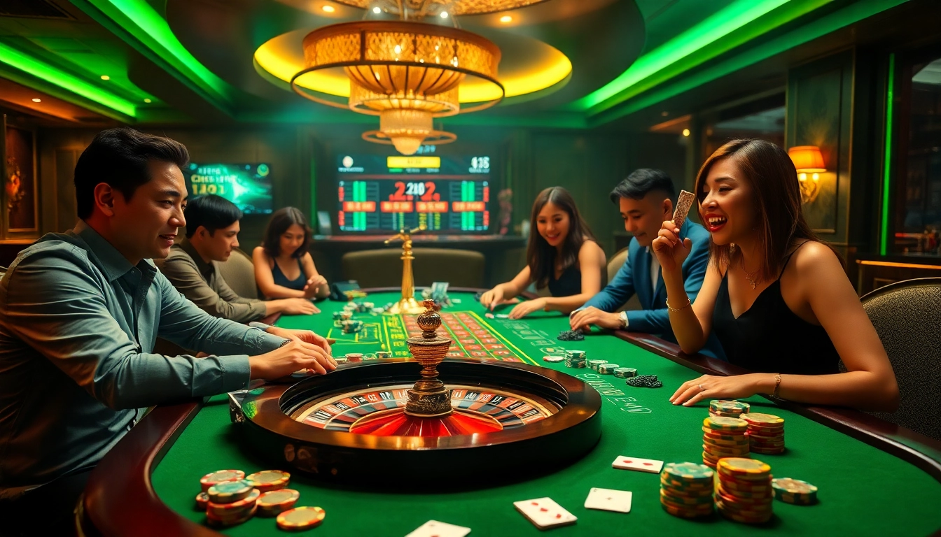 Experience the excitement of nhà cái jbo with a luxurious casino scene featuring poker chips and a roulette wheel.