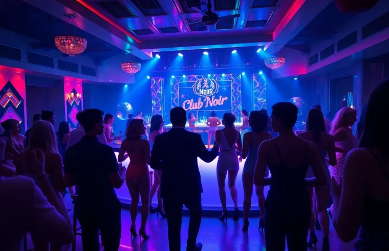 Night club sxm featuring vibrant nightlife at Club Noir with dancers and stylish patrons.
