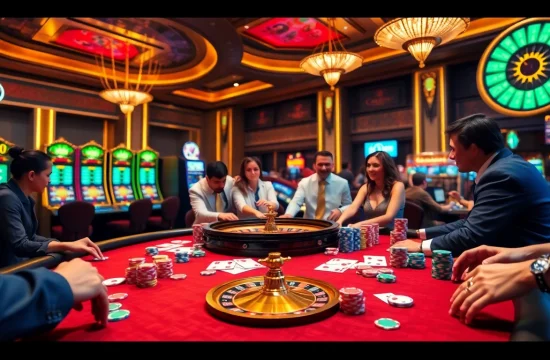 Experience the thrilling action at the casino with link okfun as players engage at the vibrant poker table.