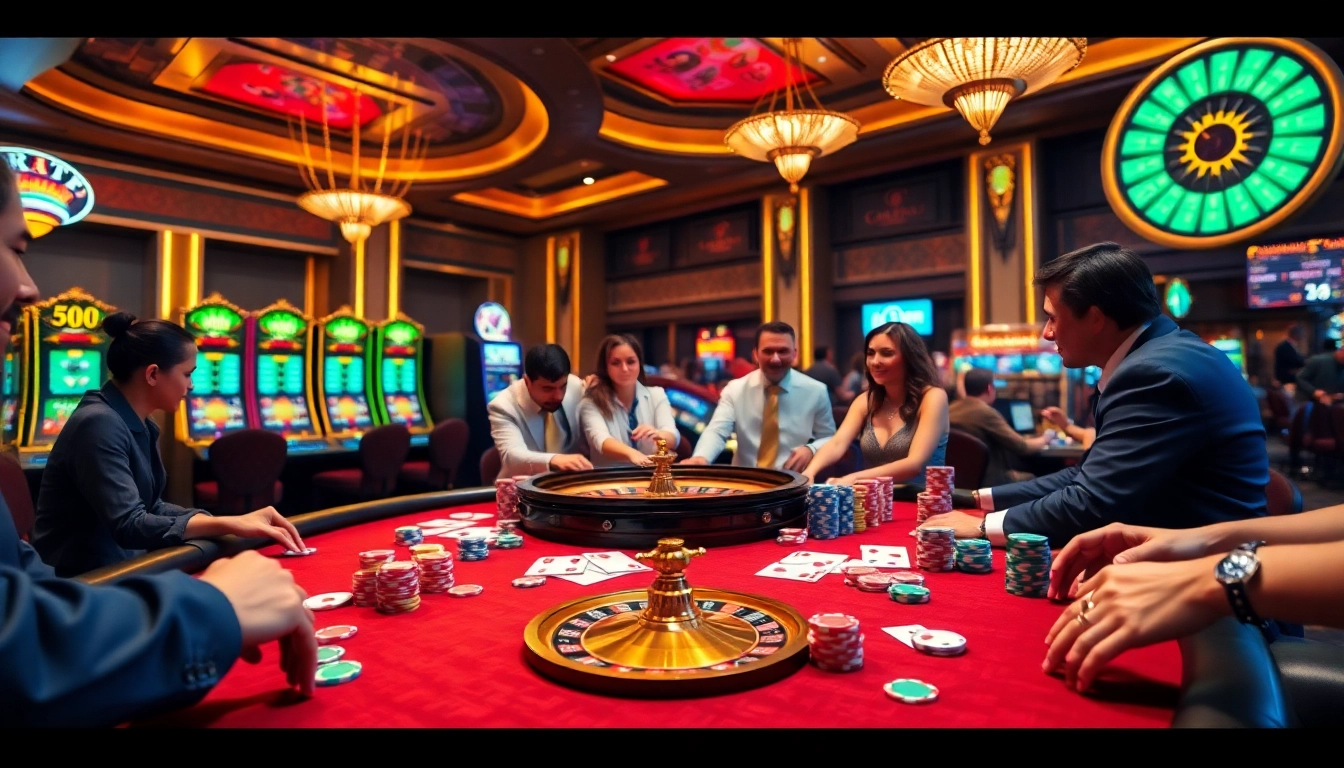 Experience the thrilling action at the casino with link okfun as players engage at the vibrant poker table.