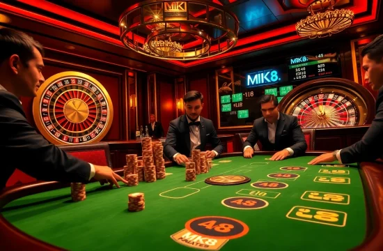 MK8 players engaging in a high-stakes poker game at a luxurious casino table.