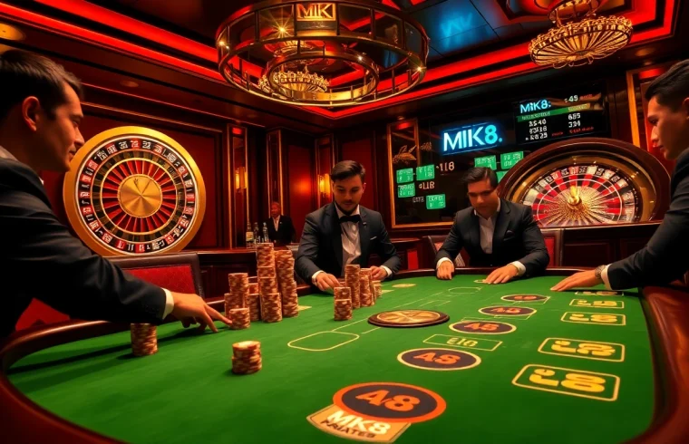 MK8 players engaging in a high-stakes poker game at a luxurious casino table.