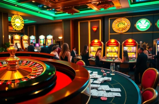 Engaging casino scene with roulette wheel and players highlighting https://keobongda2.vip/ betting excitement.