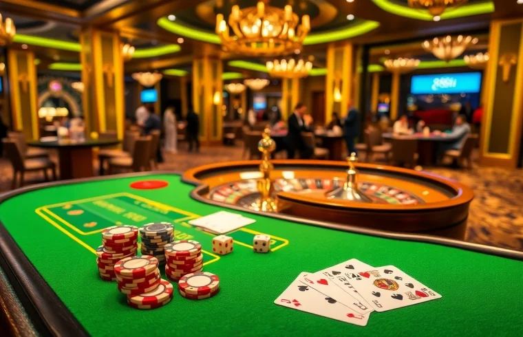 Players enjoying high-stakes poker at 88i's luxurious casino, showcasing excitement and elegance.