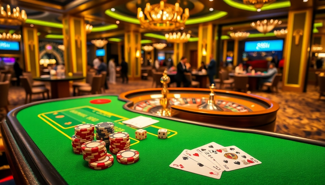 Players enjoying high-stakes poker at 88i's luxurious casino, showcasing excitement and elegance.