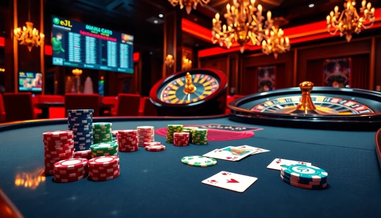 Engaging scene of online gambling with eejl showcasing poker chips and cards.