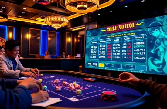 Exciting Tài Xỉu Online gameplay scene with vibrant dice and eager players.