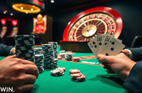 Experience the thrill of gambling at OKWIN.BLOG - High-stakes poker cards and chips in luxury.
