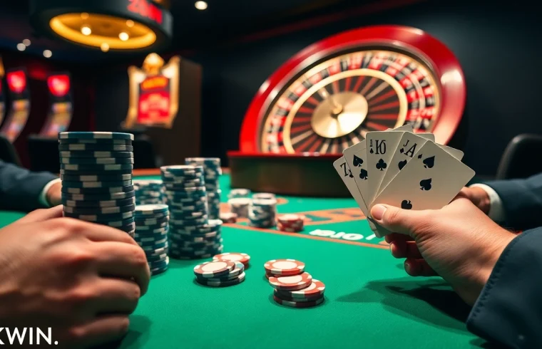 Experience the thrill of gambling at OKWIN.BLOG - High-stakes poker cards and chips in luxury.
