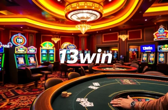 Celebrating a win at the 13win blackjack table surrounded by vibrant casino elements