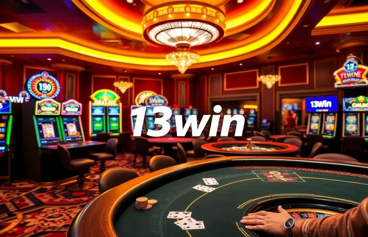 Celebrating a win at the 13win blackjack table surrounded by vibrant casino elements