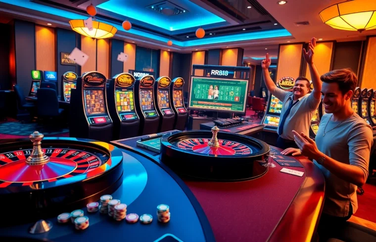 Exciting gambling scene at https://rr88c.pro/ featuring roulette and poker.
