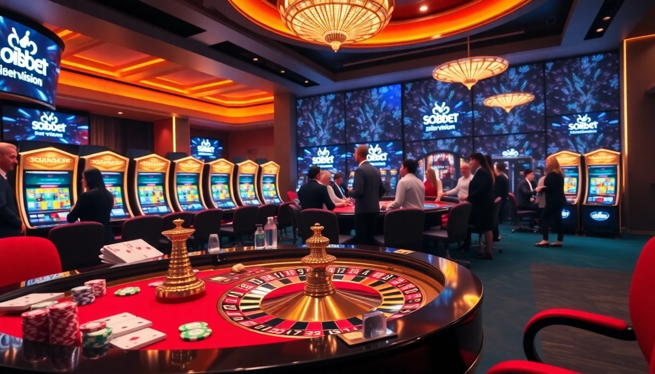 Experience the excitement of online gambling with https://soibet.vision/ as you engage with casino tables filled with colorful chips and cards.