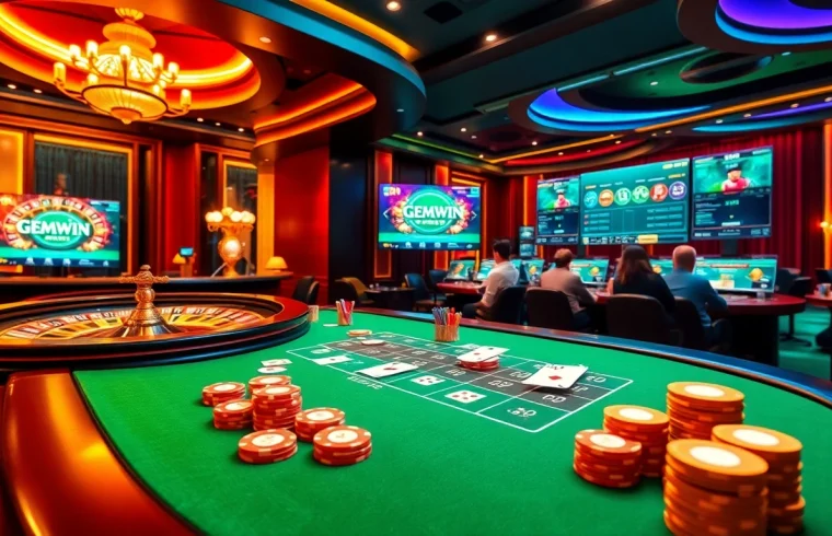 Experience excitement with GEMWIN at a luxurious poker table with vibrant gameplay.