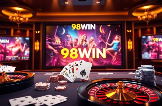Experience thrilling gaming at trang chu 98win with vibrant casino visuals and dynamic gambling elements.