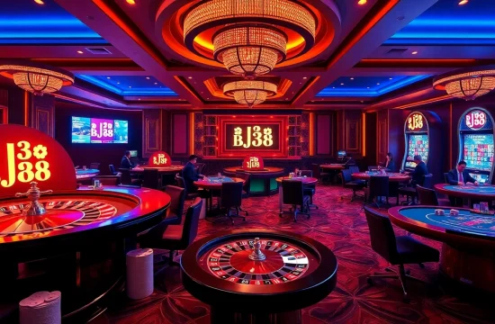 Experience the excitement of gambling at BJ38 with vibrant casino tables and engaging players.