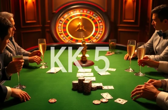 Engaging players at a luxurious KK55 poker table showcasing excitement and strategy.