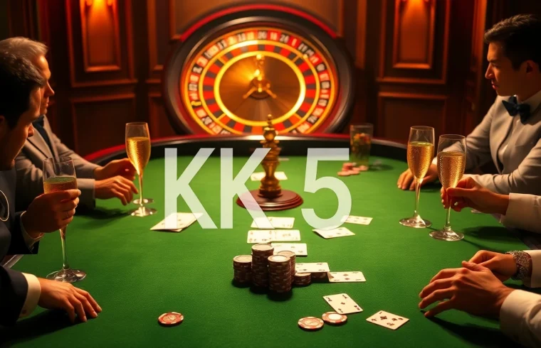 Engaging players at a luxurious KK55 poker table showcasing excitement and strategy.