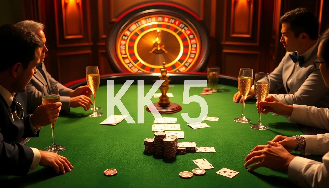 Engaging players at a luxurious KK55 poker table showcasing excitement and strategy.