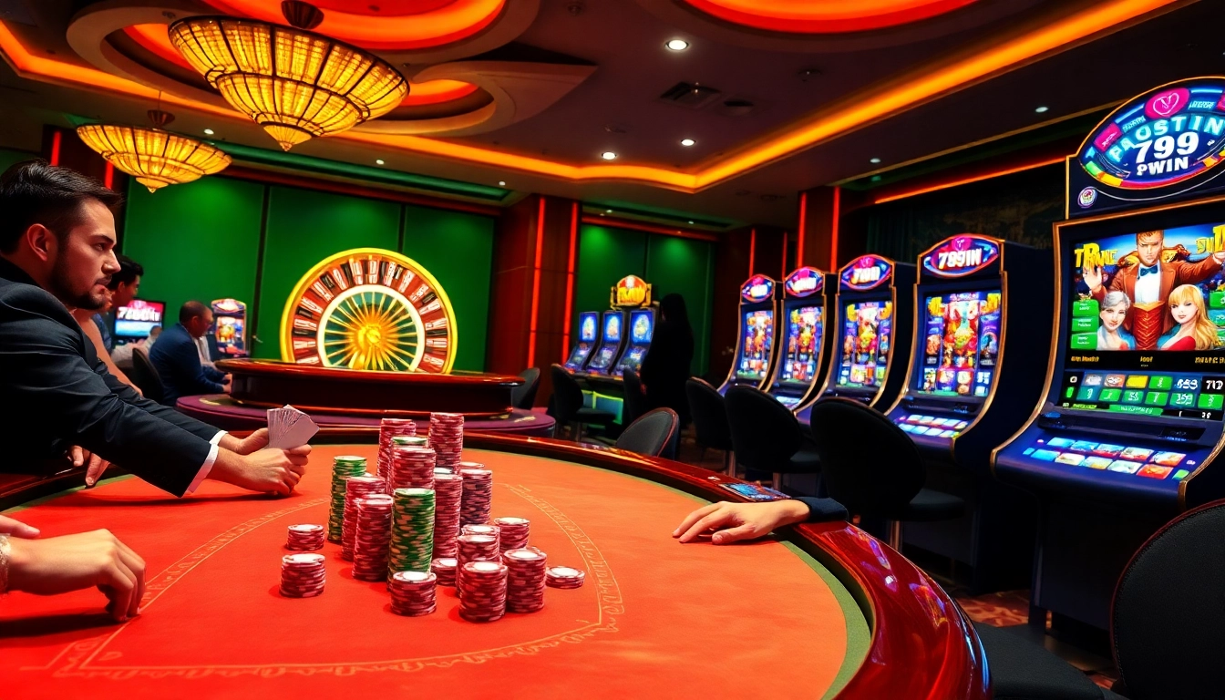 Experience the excitement of 789WIN with players at a luxurious casino poker table.