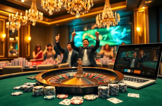 Experience excitement at https://lclc88.com with a luxurious casino scene showcasing poker, chips, and roulette.