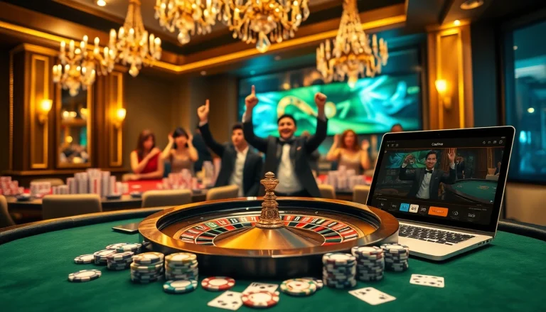 Experience excitement at https://lclc88.com with a luxurious casino scene showcasing poker, chips, and roulette.