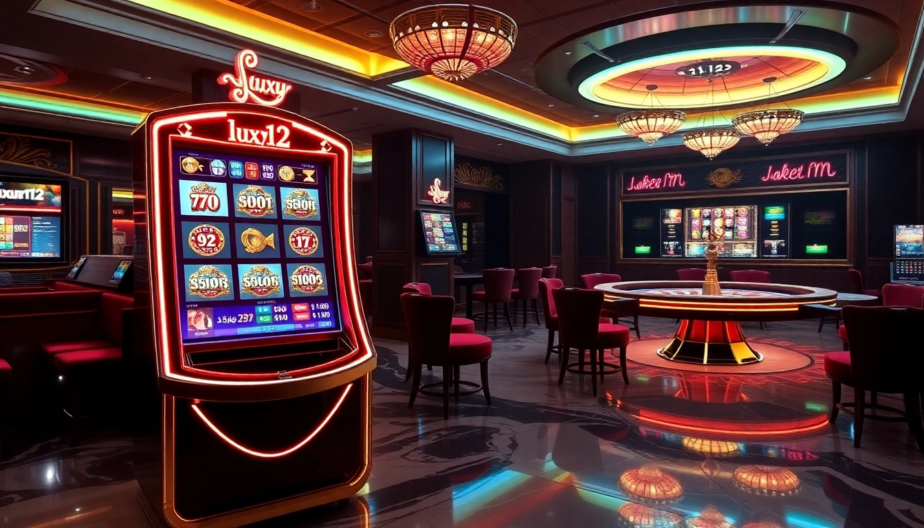 Experience luxury12 with vibrant slot machines and an elegant casino setting.