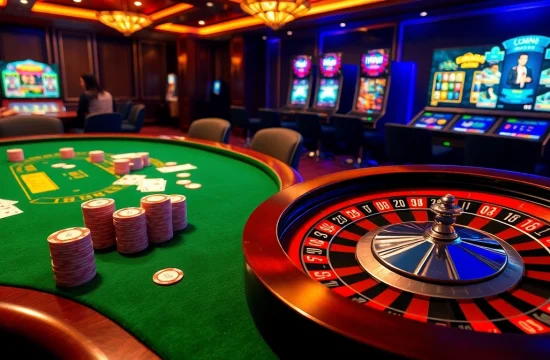 Experience go88 gaming excitement with vibrant casino visuals featuring poker chips, cards, and roulette.