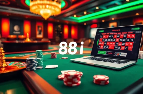 Players engaging with the 88i online casino interface featuring table games and poker chips.