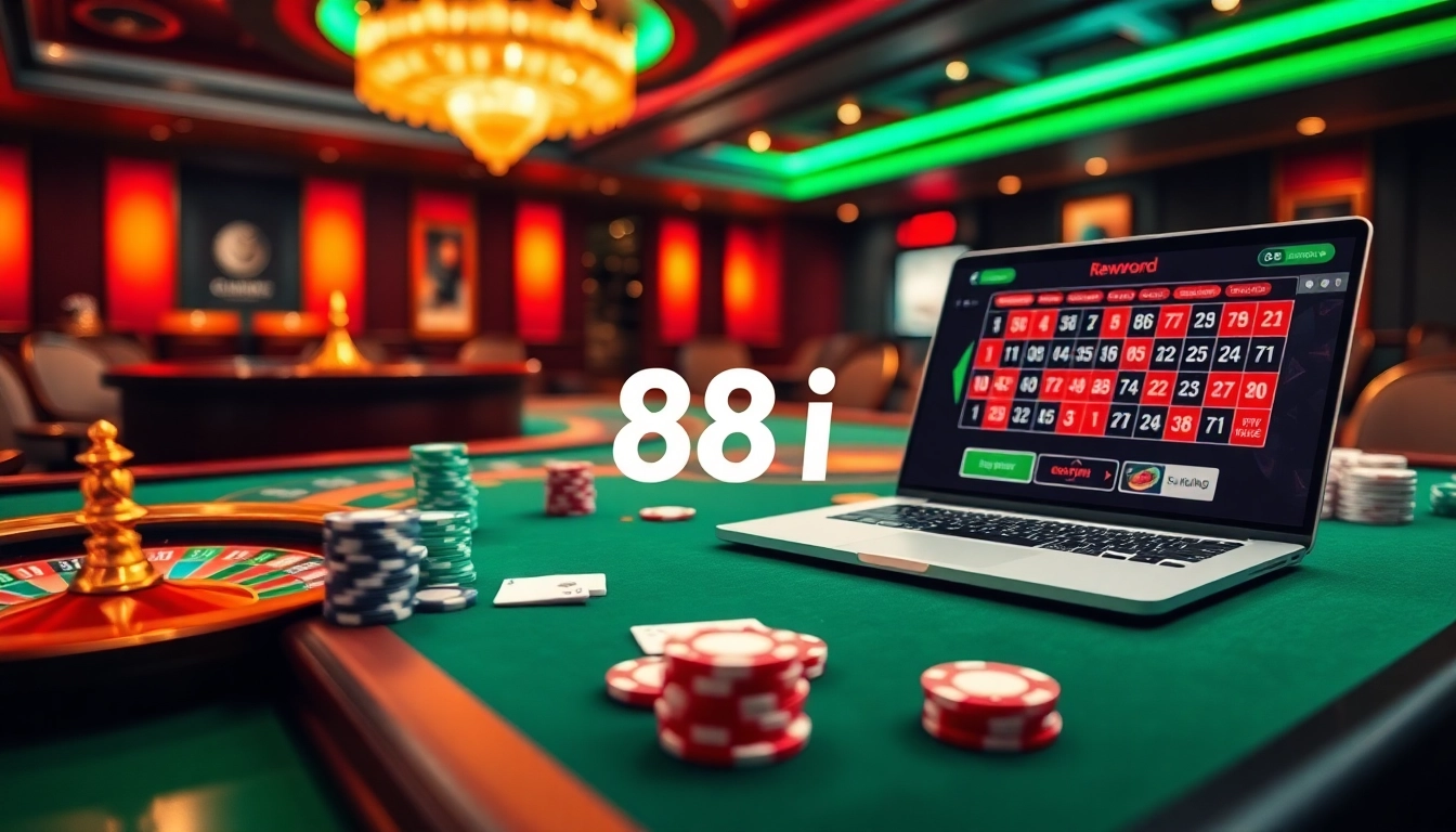 Players engaging with the 88i online casino interface featuring table games and poker chips.