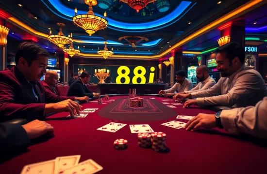 Experience thrilling poker at 88i's luxurious casino, with vibrant cards and chips.