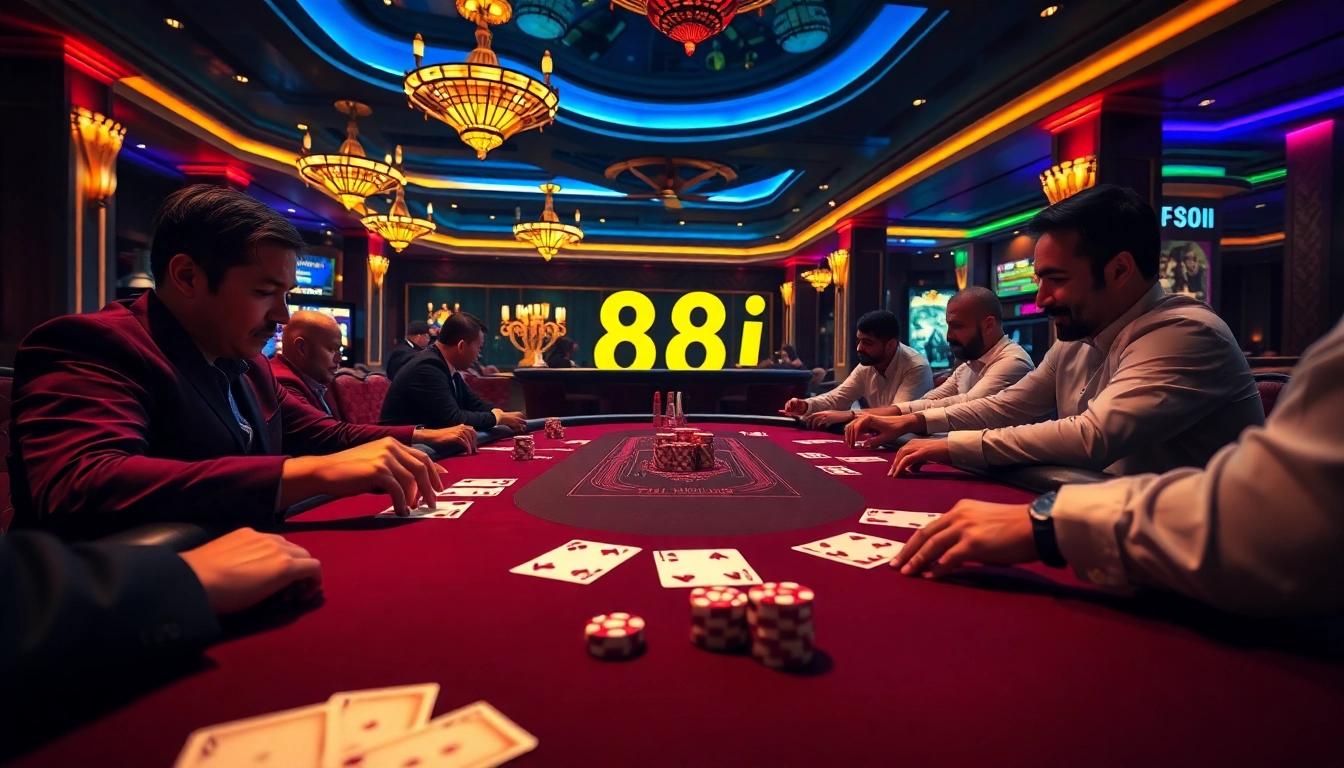 Experience thrilling poker at 88i's luxurious casino, with vibrant cards and chips.