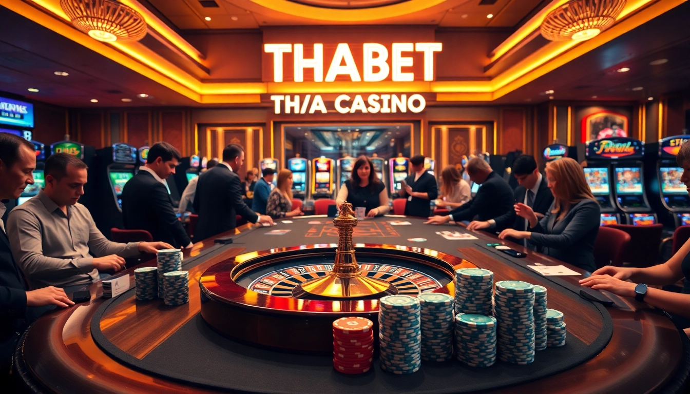 Experience the thrill of gambling at https://thabet.vegas/ with vibrant casino visuals showcasing roulette and poker.