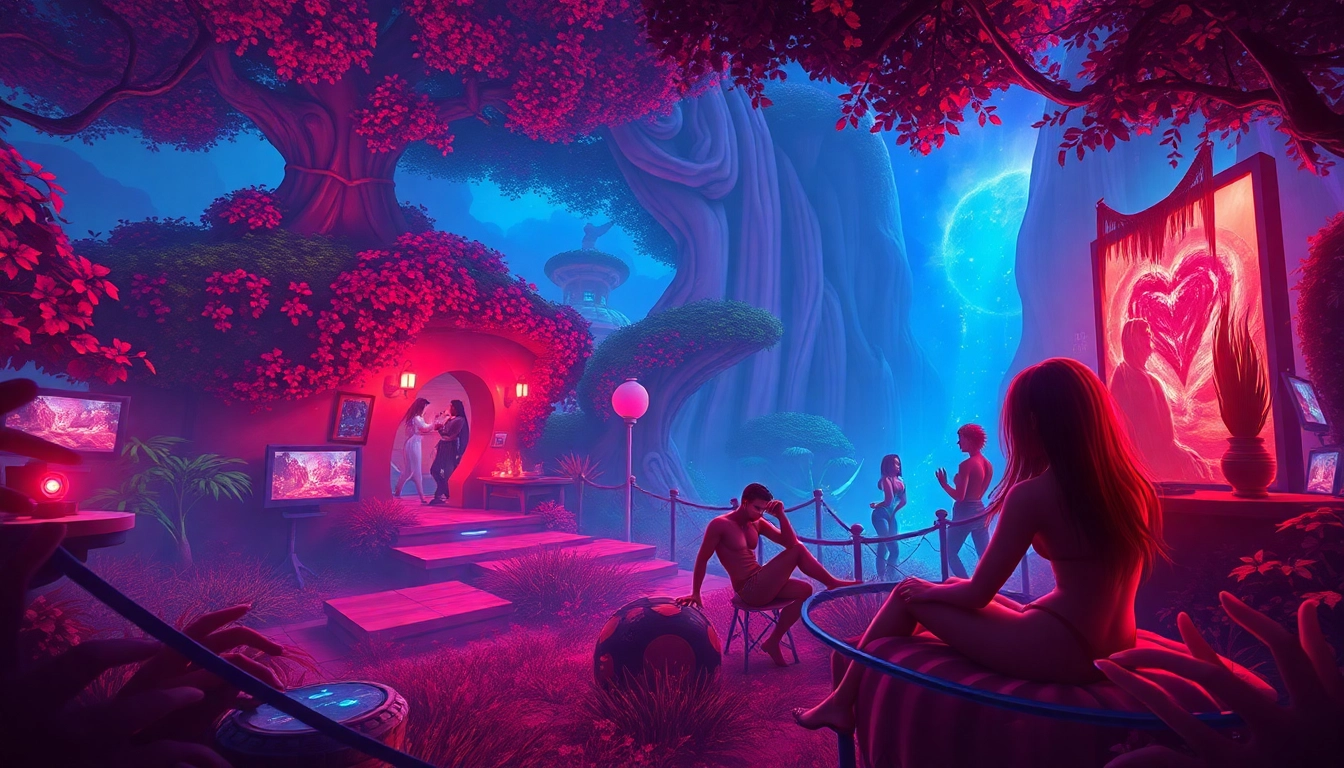 Vibrant scene of adult characters in a porn game environment, captivating and playful.